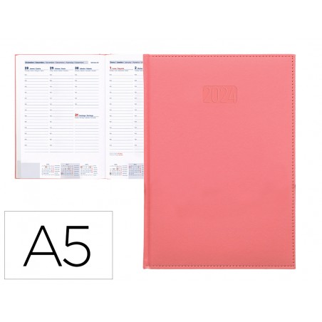 Agenda encuadernada liderpapel creta 15x21 cm 2024 semana vista color rosa papel 70 gr