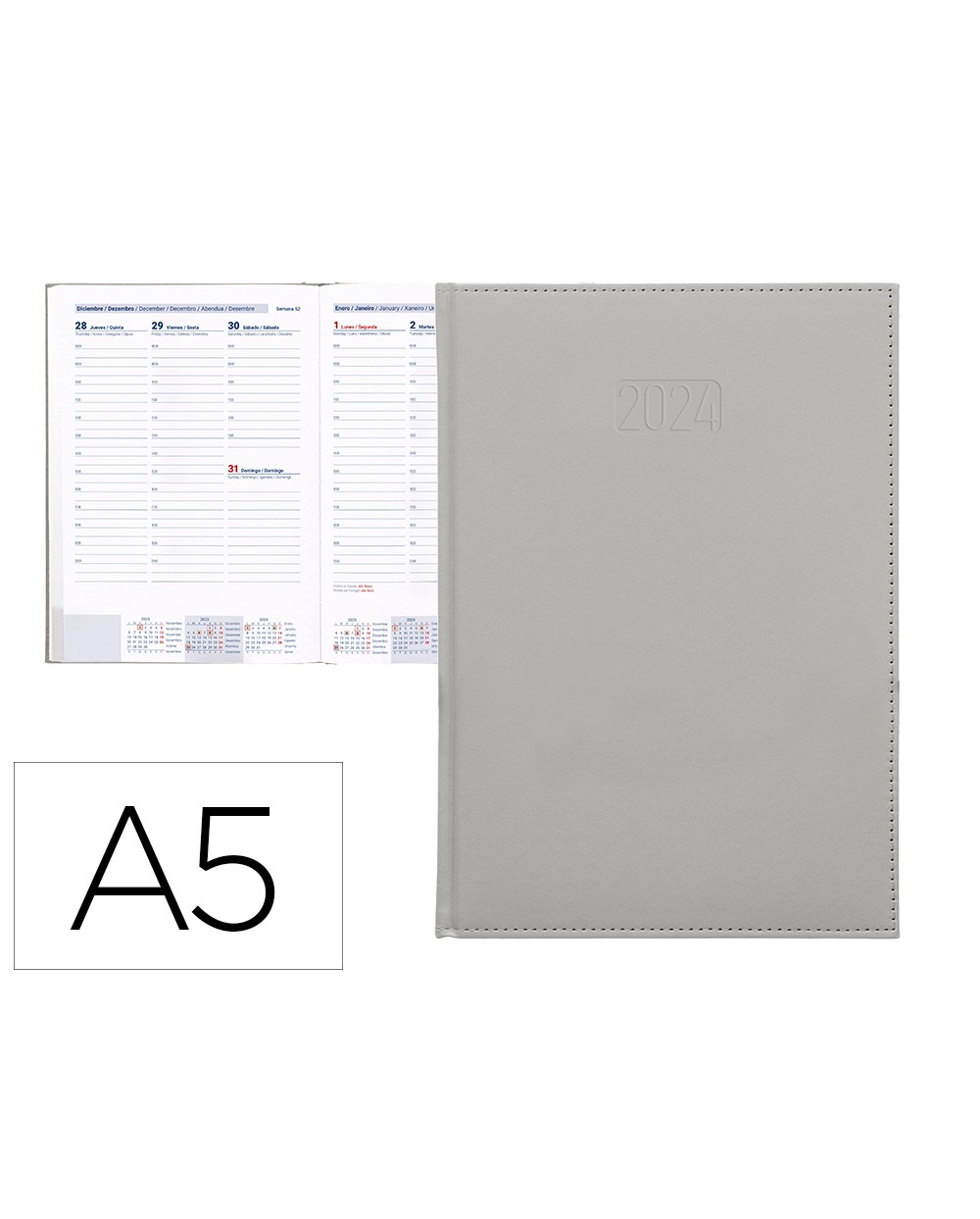 Agenda encuadernada liderpapel creta 15x21 cm 2024 semana vista color gris papel 70 gr