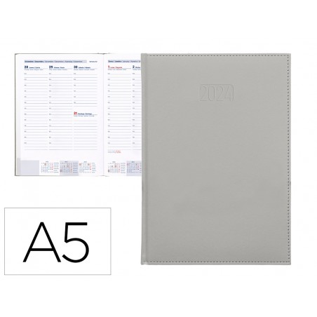 Agenda encuadernada liderpapel creta 15x21 cm 2024 semana vista color gris papel 70 gr