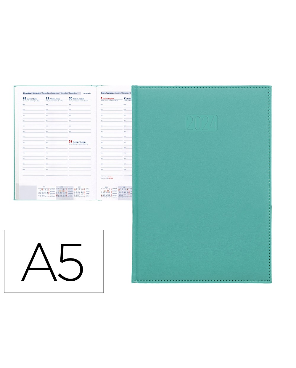 Agenda encuadernada liderpapel creta 15x21 cm 2024 semana vista color turquesa papel 70 gr