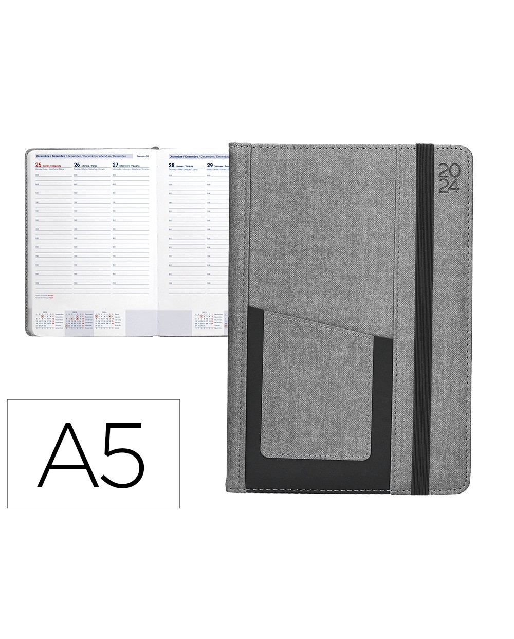 Agenda encuadernada liderpapel saria a5 2024 semana vista color gris papel 70 gr