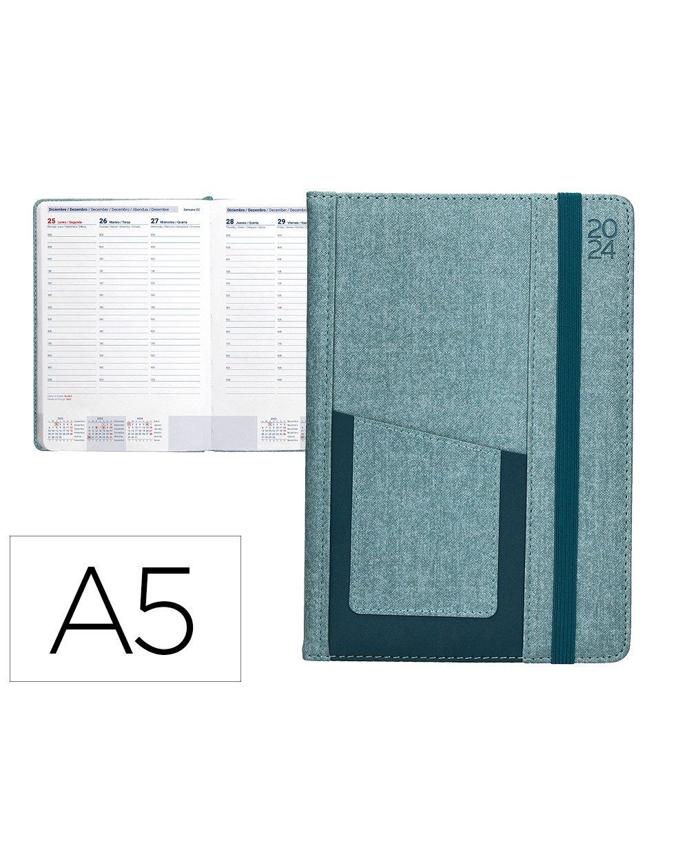 Agenda encuadernada liderpapel saria a5 2024 semana vista color verde papel 70 gr