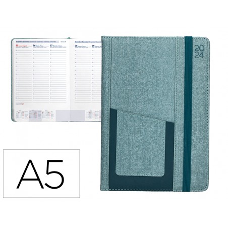Agenda encuadernada liderpapel saria a5 2024 semana vista color verde papel 70 gr
