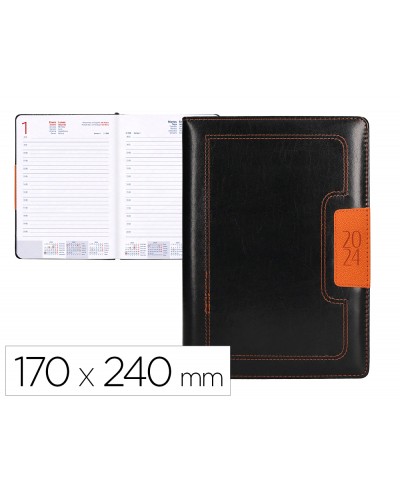 Agenda encuadernada liderpapel dorios 17x24 cm 2024 dia pagina color negro y naranja papel 70 gr