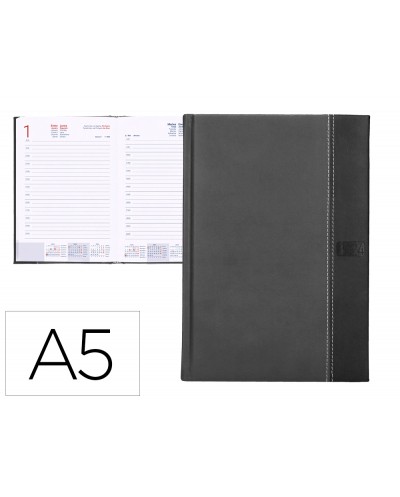 Agenda encuadernada liderpapel chatzi 15x21 cm 2024 dia pagina color gris papel 70 gr