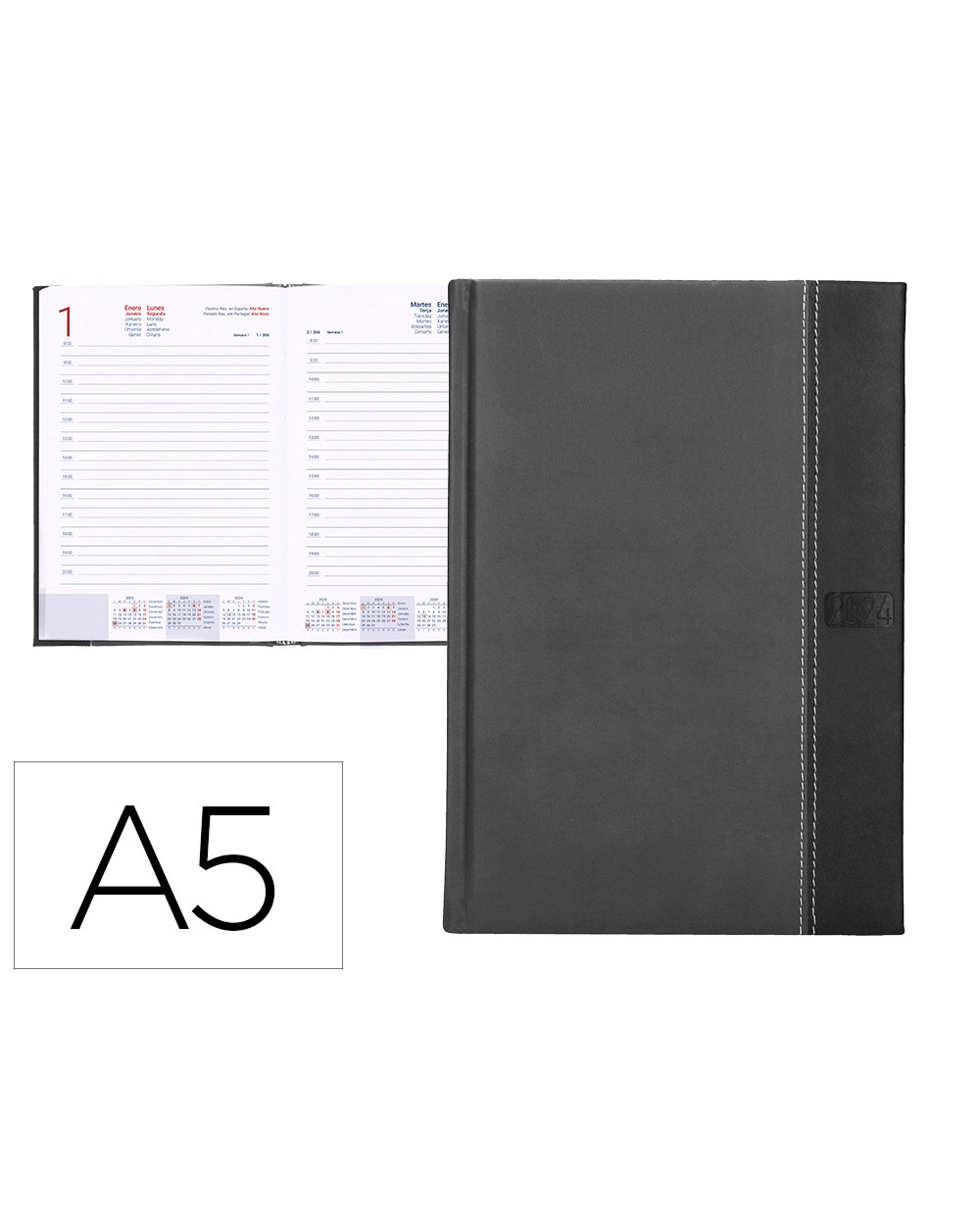 Agenda encuadernada liderpapel chatzi 15x21 cm 2024 dia pagina color gris papel 70 gr