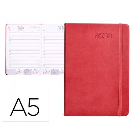 Agenda encuadernada liderpapel esparta 15x21 cm 2024 dia pagina con gomilla color rosa papel 70 gr