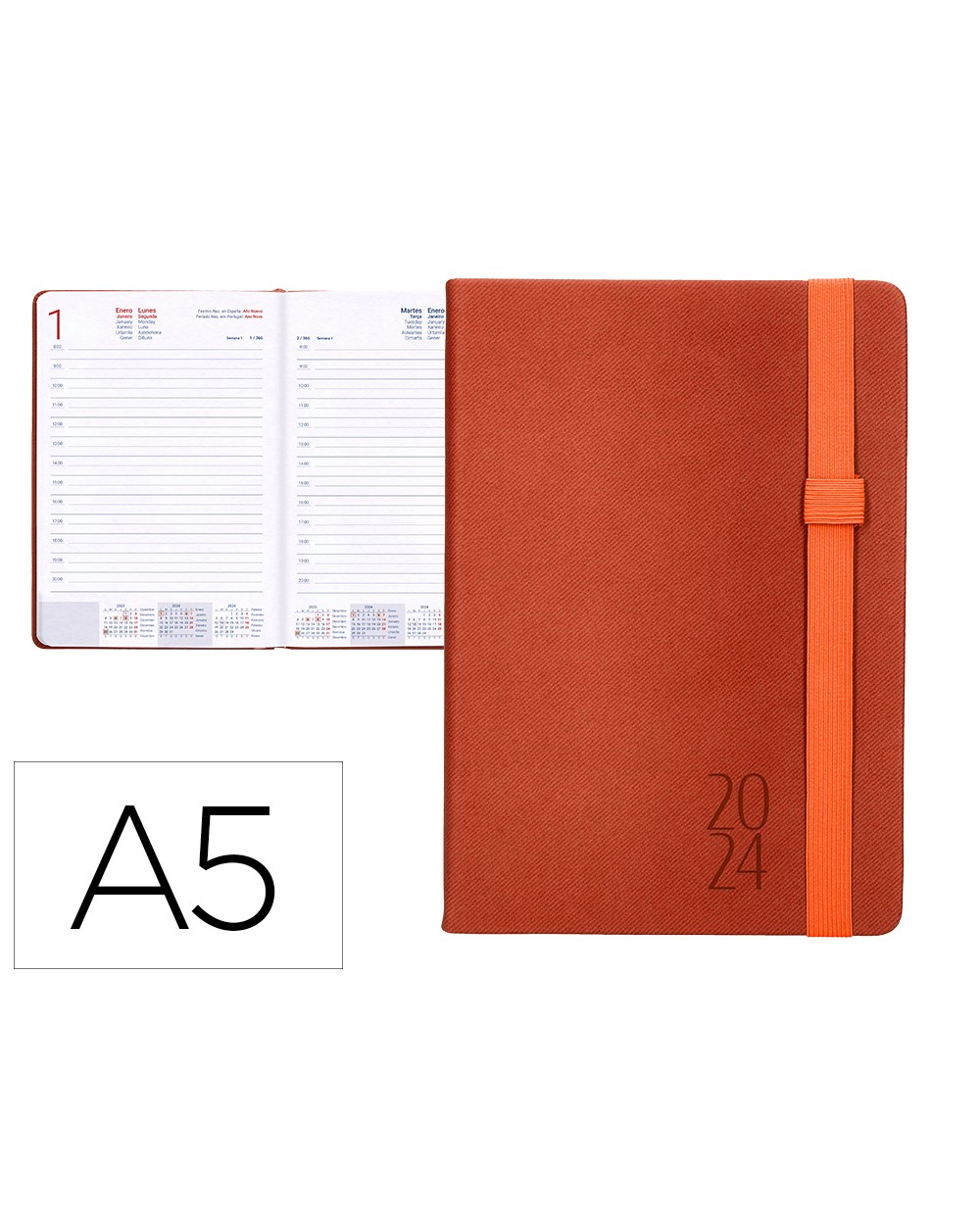 Agenda encuadernada liderpapel larisis 15x21 cm 2024 dia pagina color rojo papel 70 gr
