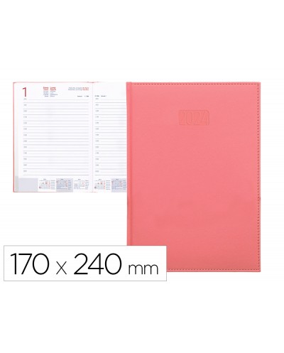 Agenda encuadernada liderpapel creta 17x24 cm 2024 dia pagina color rosa papel 70 gr