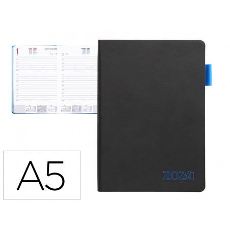 Agenda encuadernada liderpapel sifnos a5 2024 dia pagina papel 70 gr color azul