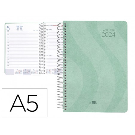 Agenda espiral liderpapel syros 15x21 cm 2024 dia pagina simple espiral color menta papel 60gr