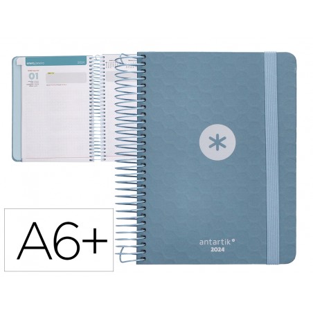 Agenda de oficina antartik 2024 dia pagina 80 gr con sobre marcapaginas y 3 hojas pegatinas azul 130x175 mm