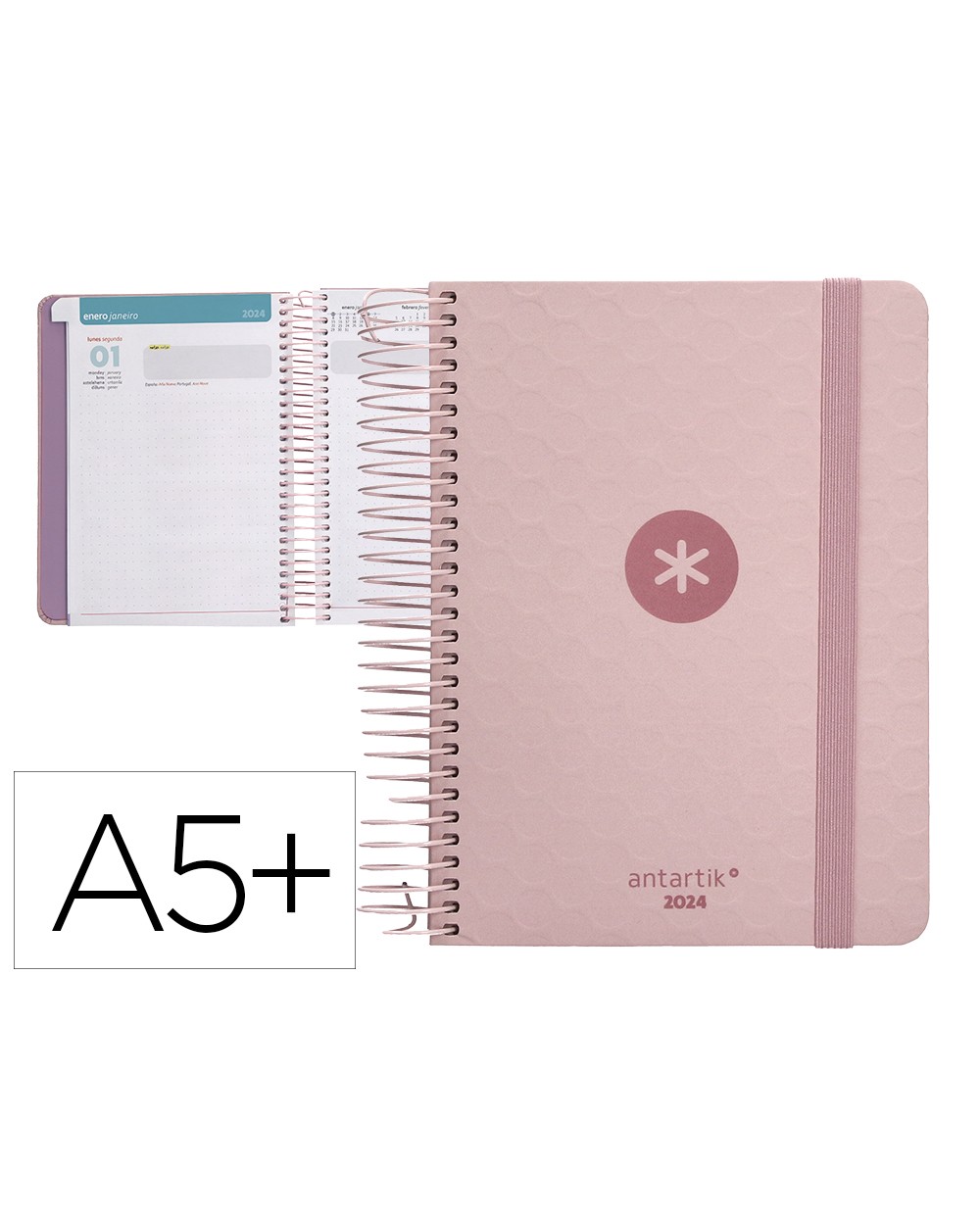 Agenda de oficina antartik 2024 dia pagina 80 gr sobre y 3 hojas de pegatinas rosa 165x215 mm