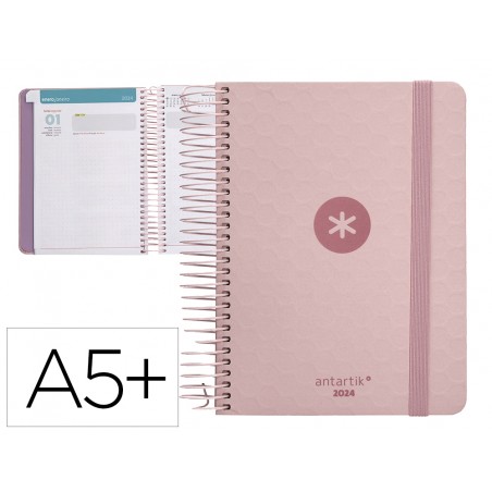 Agenda de oficina antartik 2024 dia pagina 80 gr sobre y 3 hojas de pegatinas rosa 165x215 mm