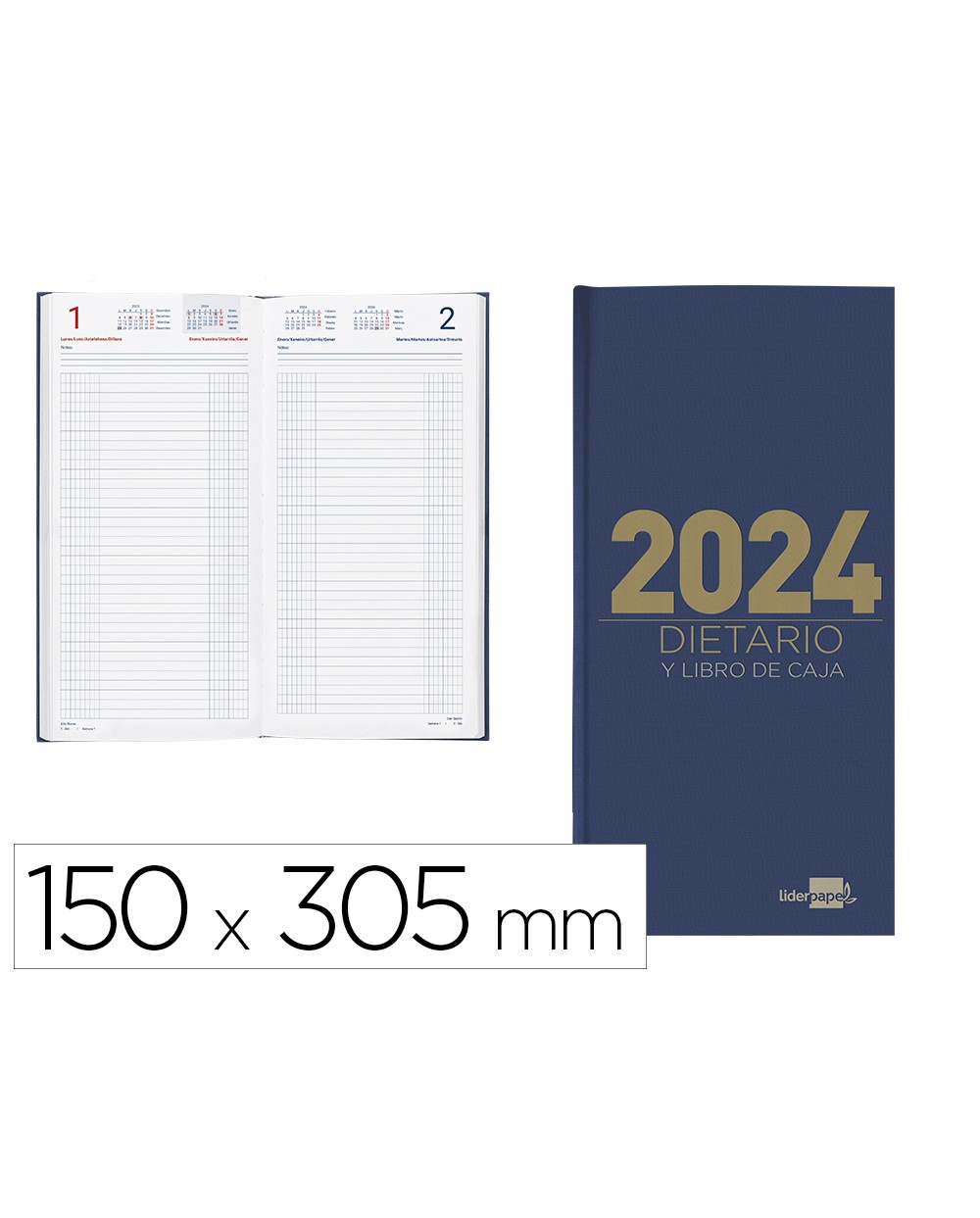 Dietario liderpapel 15x305cm 2024 dos tercios papel 70 gr color azul