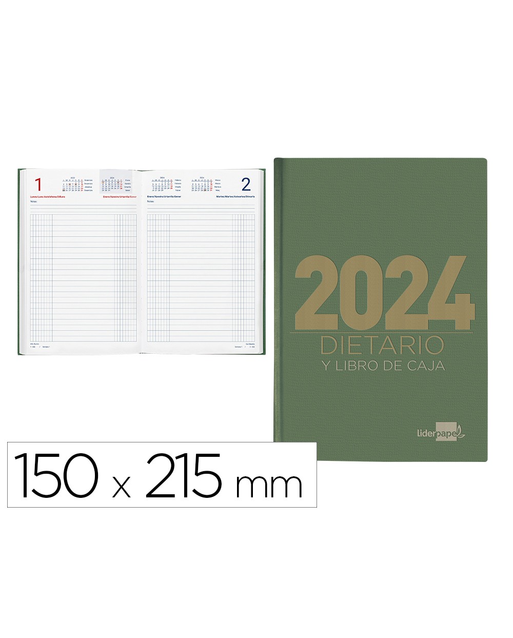 Dietario liderpapel 15x215 cm 2024 cuarto papel 70 gr color verde