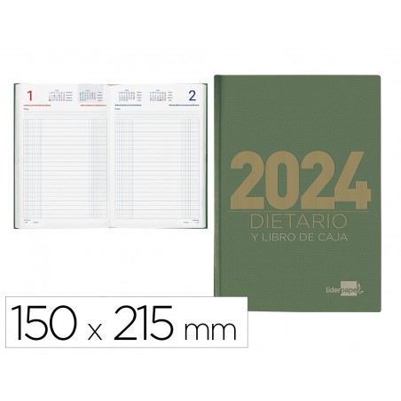 Dietario liderpapel 15x215 cm 2024 cuarto papel 70 gr color verde