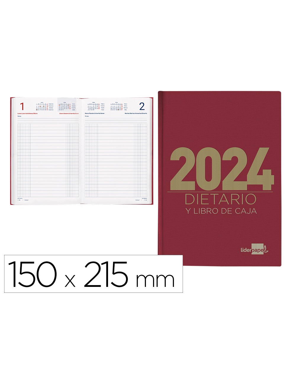 Dietario liderpapel 15x215 cm 2024 cuarto papel 70 gr color rojo