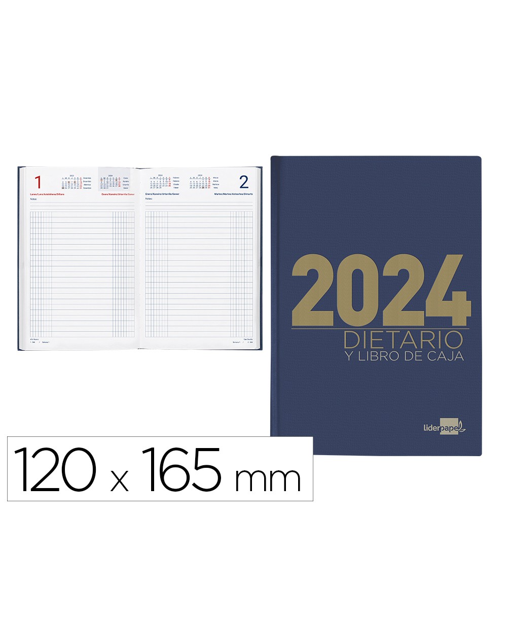 Dietario liderpapel 12x165 cm 2024 octavo papel 70 gr color azul