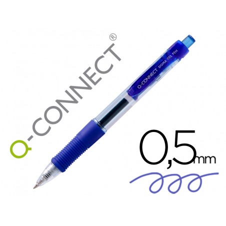 Boligrafo q connect sigma retractil con sujecion de caucho tinta gel 05 mm color azul