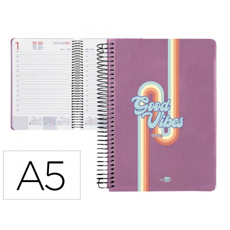 Agenda espiral liderpapel zante 15x21 cm 2024 dia paginacolor malva papel 70 gr