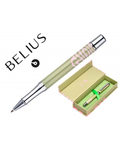 Boligrafo belius ink dreams al uminio diseno verde matcha y rosa plateado frase interior caja diseno tinta azul