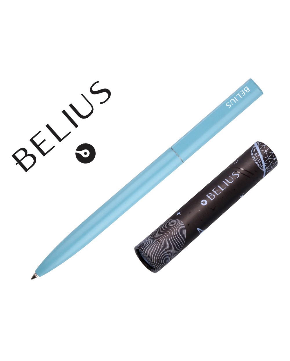 Boligrafo belius rocket b alum inio diseno minimalista azul caja cilindrica tinta azul