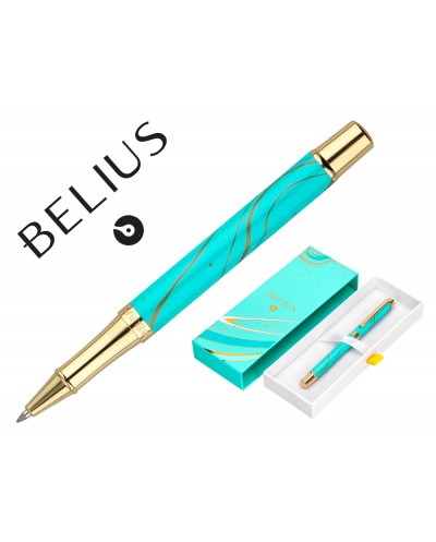 Boligrafo belius aqua aluminio diseno turquesa y dorado tinta azul caja de diseno