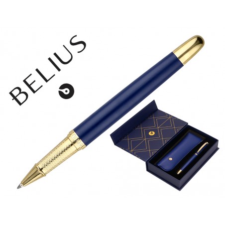 Boligrafo y estuche belius soi ree diseno azul marino dorado tinta azul caja de diseno
