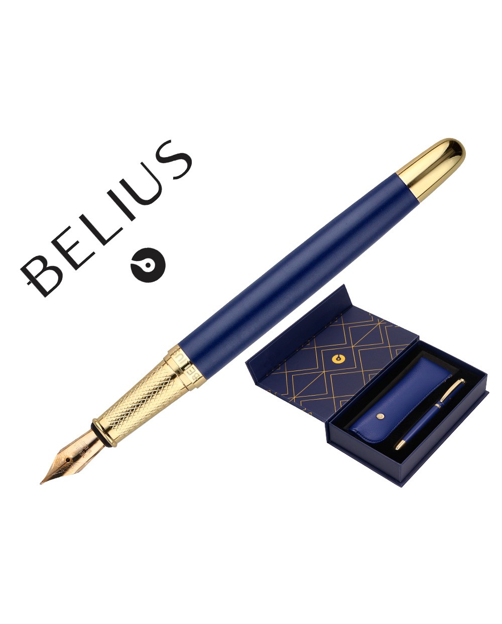 Pluma y estuche belius soiree azul diseno art deco azul marino y dorado tinta azul caja de diseno