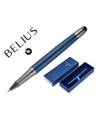 Boligrafo belius neptuno alumi nio textura wavy color azul marino tinta azul caja de diseno