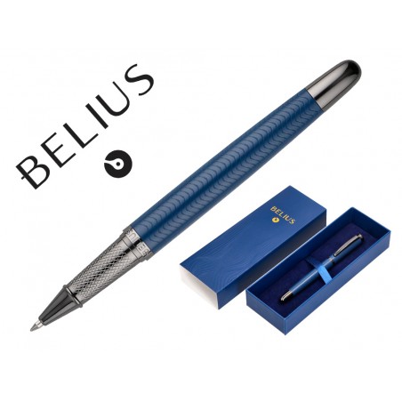 Boligrafo belius neptuno alumi nio textura wavy color azul marino tinta azul caja de diseno