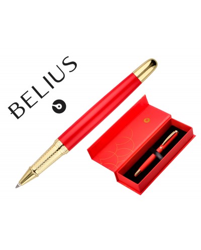 Boligrafo belius passion dor a luminio textura cepillada diseno rojo y dorado tinta azul caja de diseno