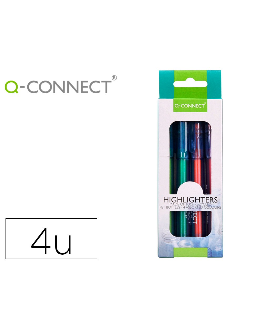 Rotulador q connect fluorescente punta biselada fabricado en pet reciclado bolsa de 4 unidades colores