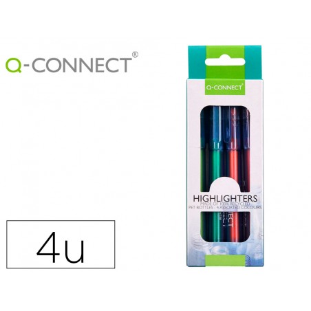 Rotulador q connect fluorescente punta biselada fabricado en pet reciclado bolsa de 4 unidades colores