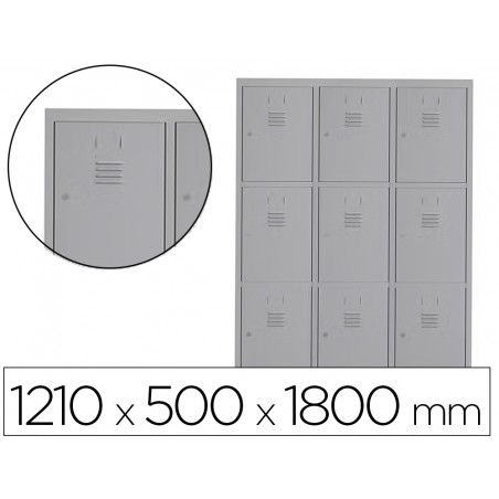 Taquilla metalica rocada 400 3 modulos x 3 puertas gris 1210x500x1800 mm
