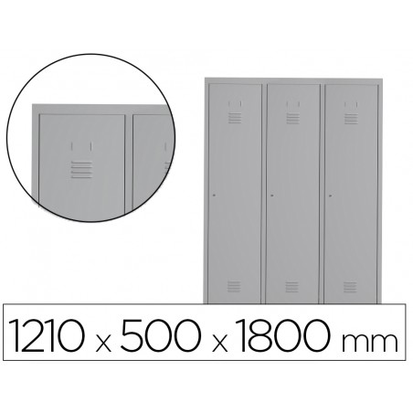 Taquilla metalica rocada 400 3 modulos x 1 puerta gris 1210x500x1800 mm