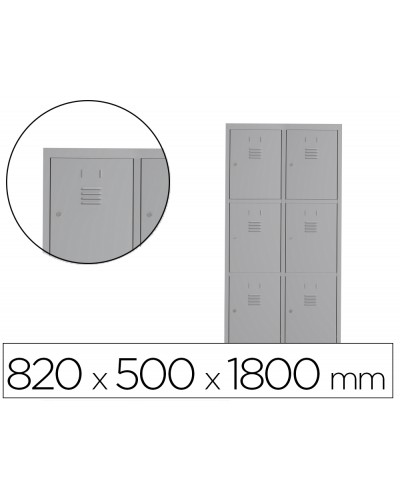 Taquilla metalica rocada 400 2 modulos x 3 puertas gris 820x500x1800 mm