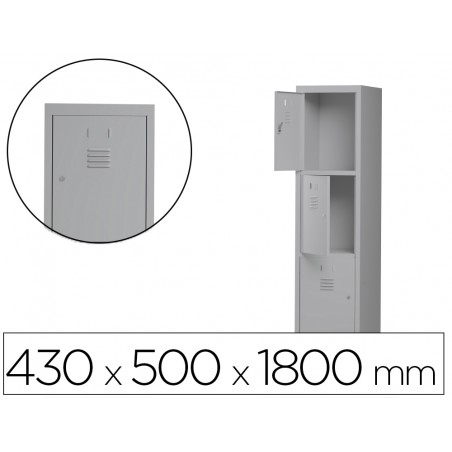 Taquilla metalica rocada 400 1 modulo x 3 puertas gris 430x500x1800 mm