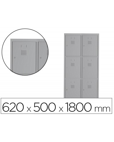 Taquilla metalica rocada 300 2 modulos x 3 puertas gris 620x500x1800 mm