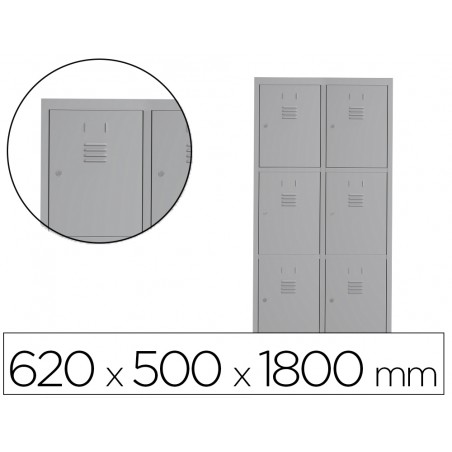 Taquilla metalica rocada 300 2 modulos x 3 puertas gris 620x500x1800 mm