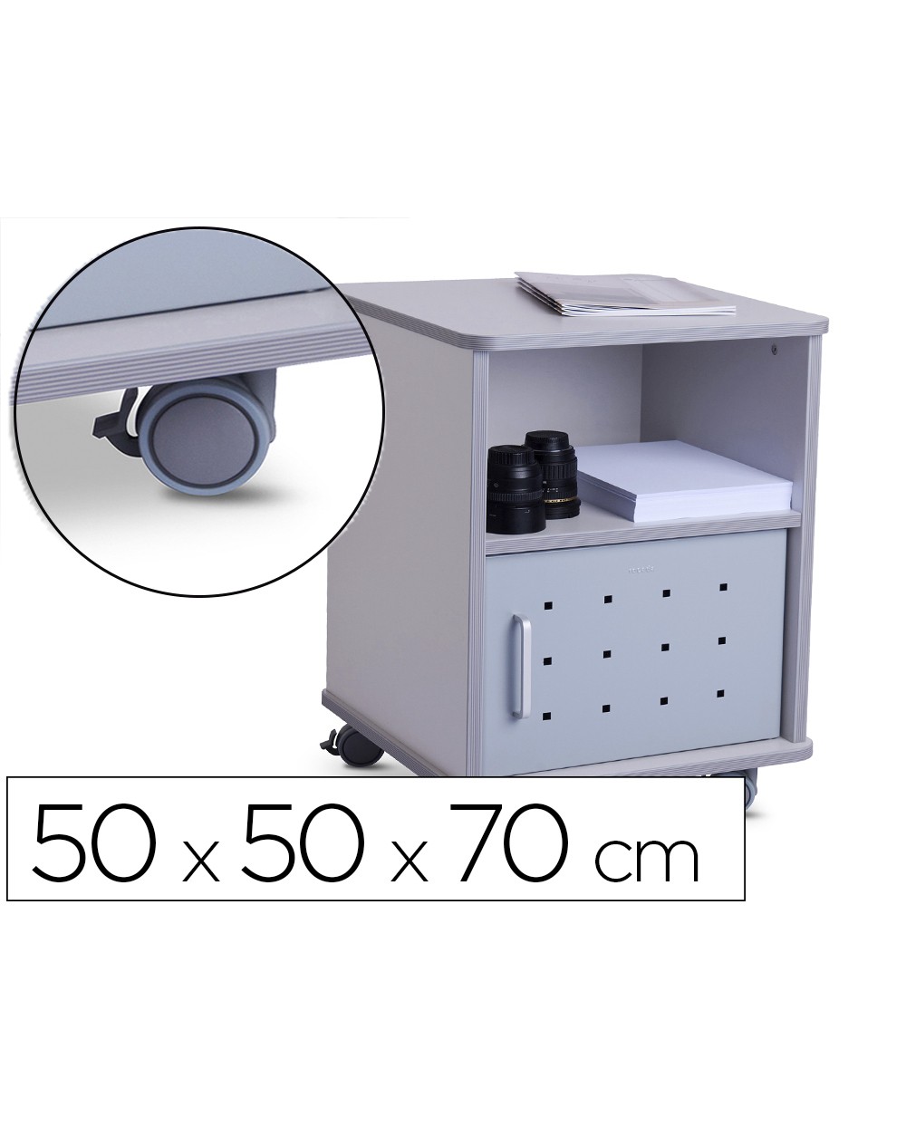 Mesa auxiliar rocada rd 4030 para fotocopiadoras fax melamina con ruedas y puerta metalica color gris 50x50x70