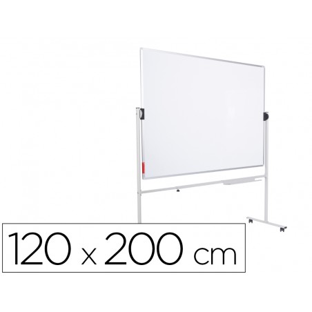 Pizarra blanca rocada acero vitrificado magnetico marco aluminio doble cara volteable 120x200 cm