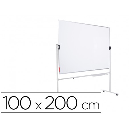 Pizarra blanca rocada acero lacado magnetico marco aluminio doble cara volteable 120x200 cm