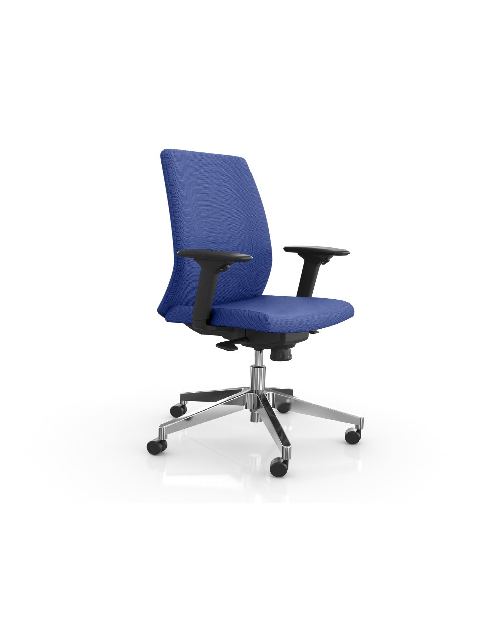 Silla rocada direccion brazos regulables base aluminio respaldo y asiento tela ignifuga azul 680x630x990 mm