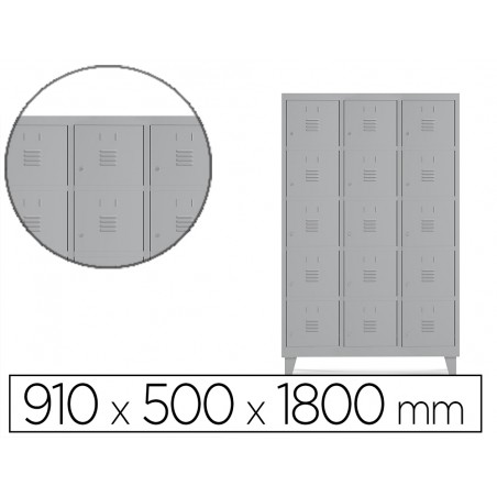 Taquilla metalica rocada 300 3 modulos x 5 puertas gris 910x500x1800 mm