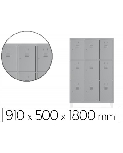Taquilla metalica rocada 300 3 modulos x 3 puertas gris 910x500x1800 mm