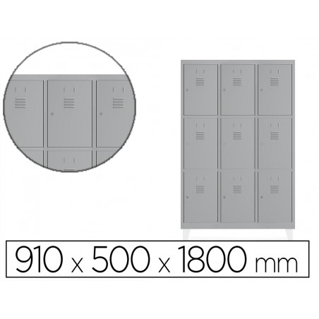 Taquilla metalica rocada 300 3 modulos x 3 puertas gris 910x500x1800 mm