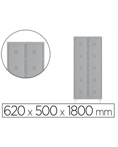 Taquilla metalica rocada 300 2 modulos x 5 puertas gris 620x500x1800 mm