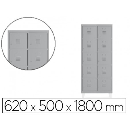 Taquilla metalica rocada 300 2 modulos x 5 puertas gris 620x500x1800 mm